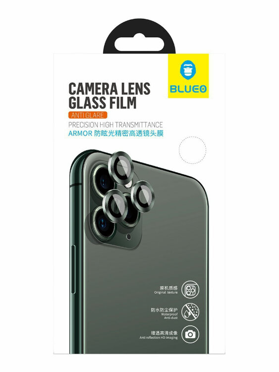 Защитное стекло BlueO 2.5D Camera ARMOR Lens (армир. кромка, 3 шт) iPhone 11 Pro/11 Pro Max 0.25 мм Green (NPB27-Green)