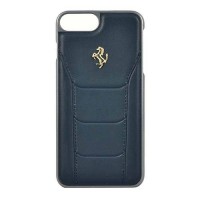 Кожаный чехол накладка Ferrari для iPhone 7 Plus / 7+ / 8 Plus / 8+ 488 (Gold) Hard Leather Blue, FESEGHCP7LBL