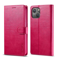 Кожаный чехол-книжка для iPhone 13 LC.IMEEKE с подставкой и отделениями под карточки (Red)