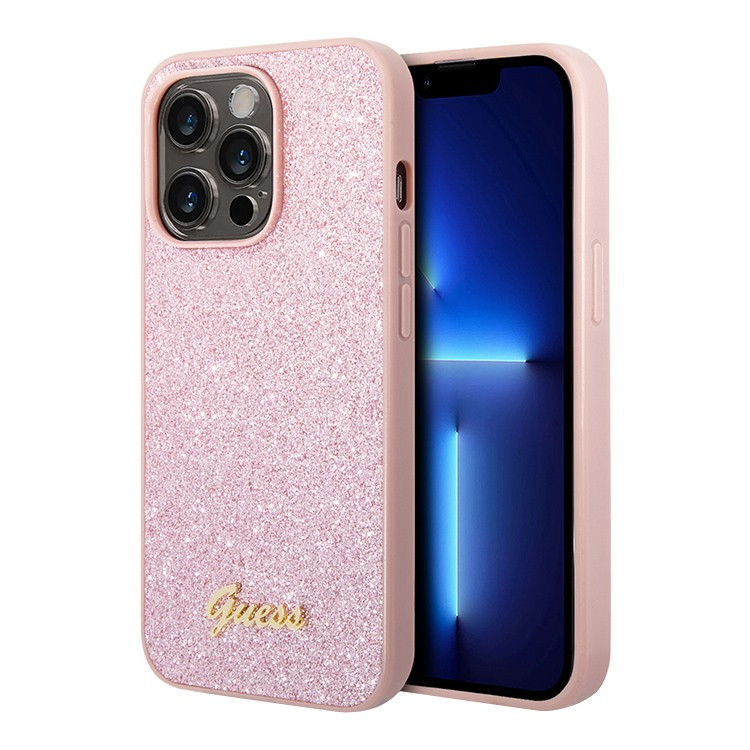 Чехол для iPhone 14 Pro Guess PC/TPU Glitter flakes w Metal logo Hard Pink (GUHCP14LHGGSHP)