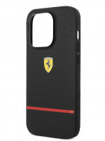 Кожаный чехол для iPhone 14 Pro Ferrari Perforated with red line Hard Black (FEHCP14LRSEK)