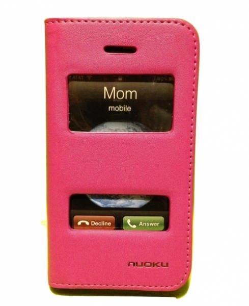 Кожаный чехол книжка Nuoku Regal для iPhone 4/4S с магнитной застежкой (magenta)