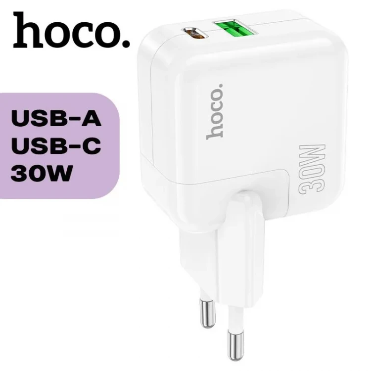 Сетевой адаптер HOCO C111A на USB QC 3.0 + Type-С PD 30W зарядное устройство