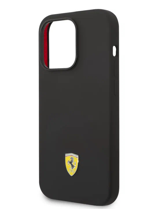 Чехол для iPhone 14 Pro Ferrari Liquid silicone with metal logo Hard MagSafe Black (FEHMSIP14LBK)