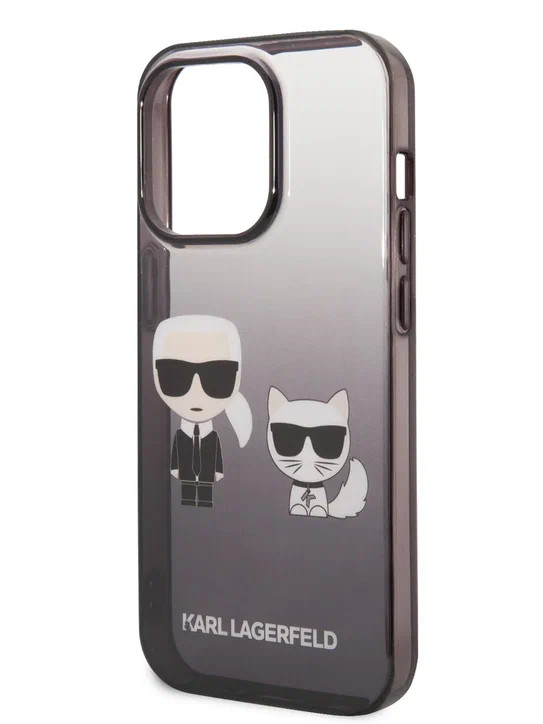 Чехол для iPhone 14 Pro Lagerfeld PC/TPU Karl & Choupette Hard Gradient Black (KLHCP14LTGKCK)