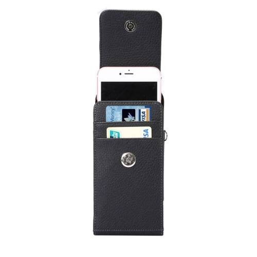 Вертикальный кожаный чехол-кобура для смартфонов 5,5'' - 6,0'' на пояс с разъемами для карт