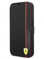 Чехол-книжка для iPhone 14 Pro Ferrari PU Smooth/Carbon Vertical with metal logo Black (FEBKP14LAXBK)