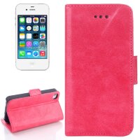 Кожаный чехол книжка для iPhone 4/4S с подставкой Cross Grain (Magenta)