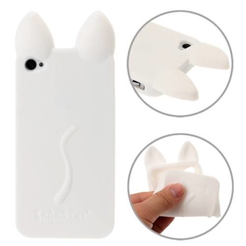 Силиконовый 3D чехол с ушками для iPhone 4 / 4S - KOKO (белый)