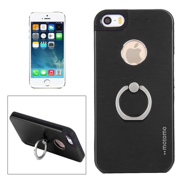 Защитный чехол для iPhone 5/5S/SE с кольцом Motomo Ring комбинированный Metal + TPU (Black)