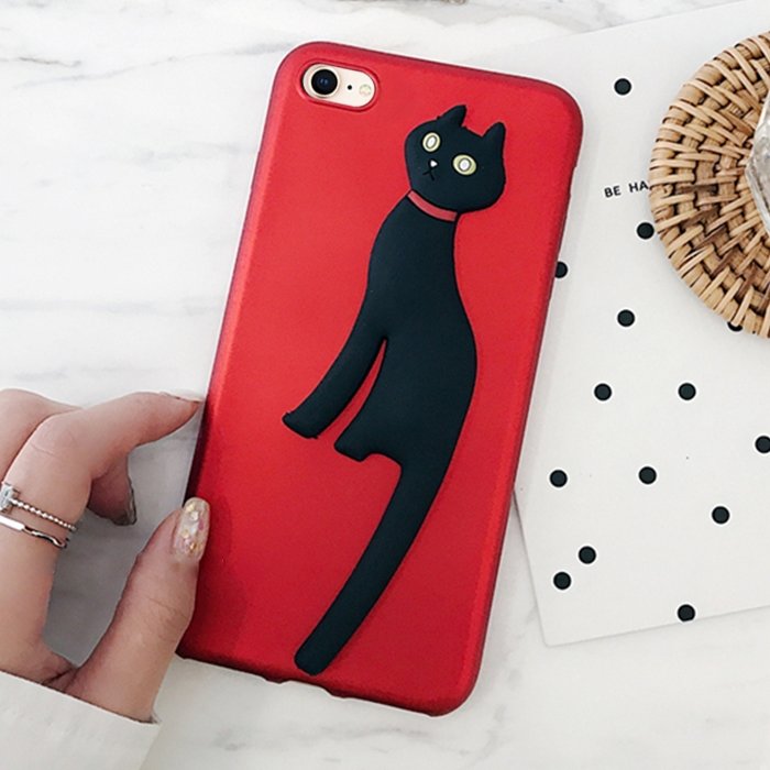 3D чехол с кошкой для iPhone 8 / 7 с хвостом подставкой Cat Tail (Black)