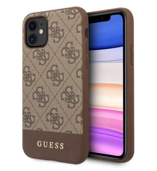 Чехол-накладка для iPhone 11 Guess 4G PU Stripe Metal logo Hard, Brown (GUHCN61G4GLBR)