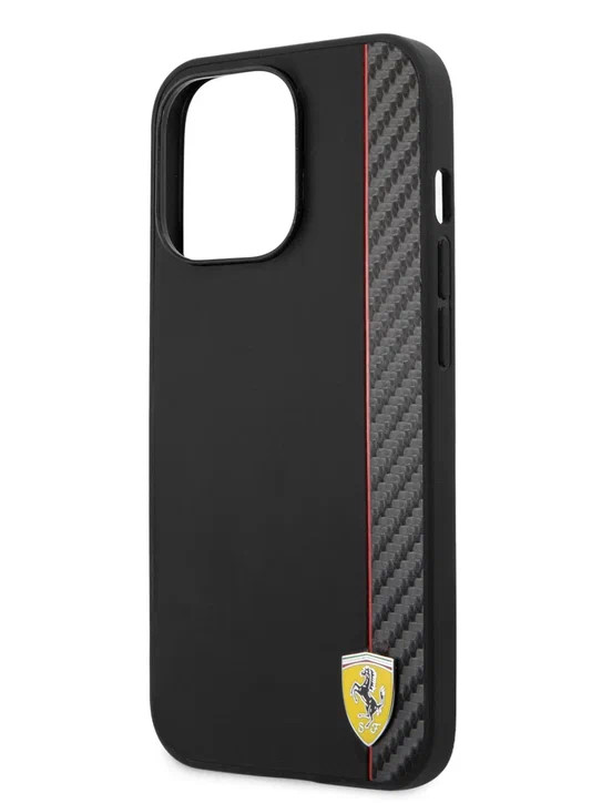 Чехол для iPhone 14 Pro Ferrari PU Smooth/Carbon Vertical with metal logo Hard Black (FEHCP14LAXBK)