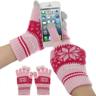 Модные перчатки Snowflake со снежинкой для смартфонов и планшетов (Pink)