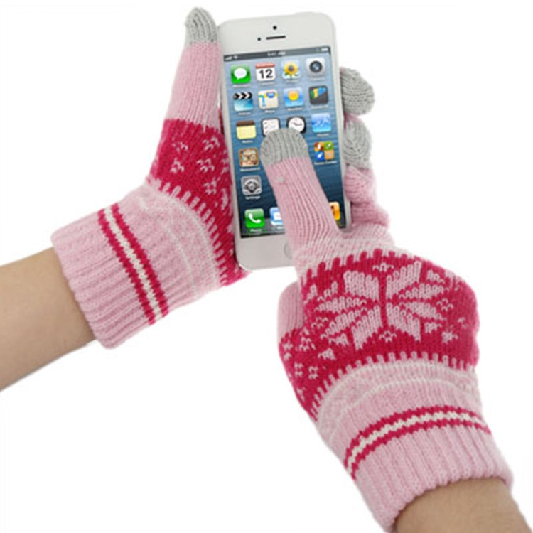 Модные перчатки Snowflake со снежинкой для смартфонов и планшетов (Pink)