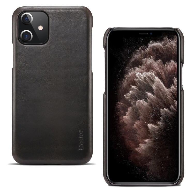 Кожаный чехол накладка для iPhone 12 Mini Denior genuine leather (Black)