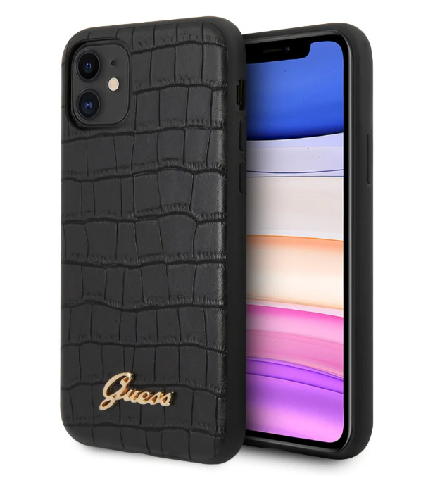 Чехол-накладка для iPhone 11 Guess Animal Croco with metal logo Hard PU, Black (GUHCN61PCUMLCRBK)