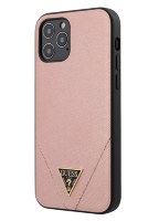 Чехол-накладка для iPhone 12 Pro Max (6.7) Guess Saffiano Triangle metal logo Hard PU, Pink (GUHCP12LVSATMLPI)