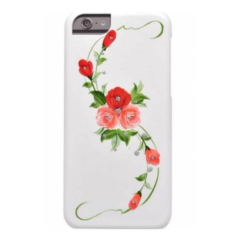 Чехол накладка iCover для iPhone 6/6S HP Vintage Rose Pink (IP6/4.7-HP/W-VR/P), розовые цветы со стебельком на белом фоне