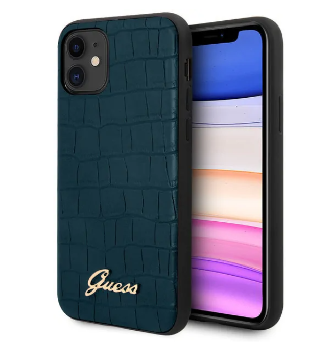 Чехол-накладка для iPhone 11 Guess Animal Croco with metal logo Hard PU, Blue (GUHCN61PCUMLCRBL)