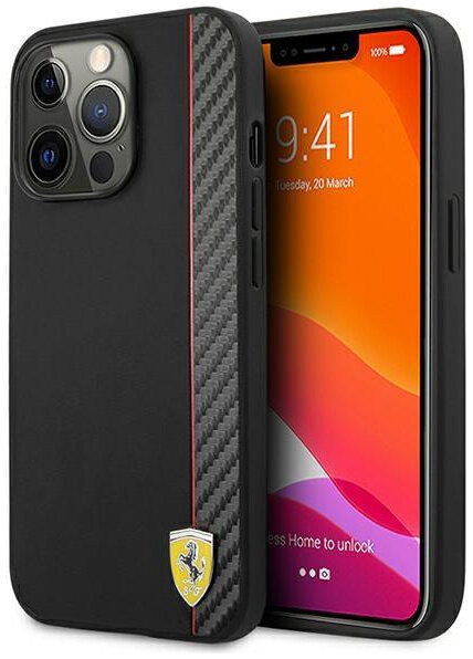 Карбоновый чехол Ferrari для iPhone 13 Pro PU Smooth/Carbon Vertical with metal logo Hard Black (FESAXHCP13LBK)