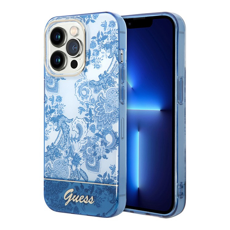 Чехол для iPhone 14 Pro Guess PC/TPU Toile de Jouy w Electroplated camera Hard Blue (GUHCP14LHGPLHB)