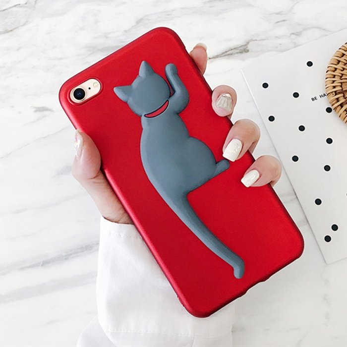 3D чехол с кошкой для iPhone 8 Plus / 7 Plus с хвостом подставкой Cat Tail (Grey)