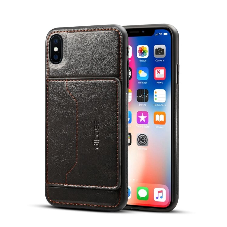 Кожаный чехол накладка Dibase для iPhone XS Max с подставкой и кармашком для карт (Black) 