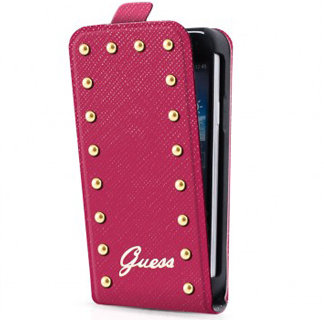 Кожаный чехол Guess для Samsung Galaxy S5 Mini Studded Flip Pink с флипом блокнот (розовый) GUFLS5MSAP