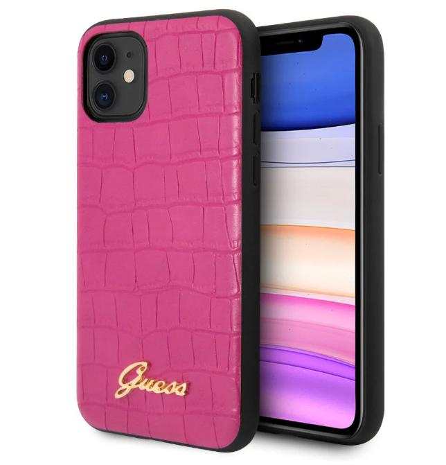 Чехол-накладка для iPhone 11 Guess Animal Croco with metal logo Hard PU, Pink (GUHCN61PCUMLCRPI)