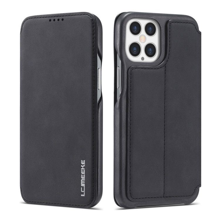 Кожаный чехол-книжка для iPhone 12 Pro Max LC.IMEEKE с подставкой и отделениями под карточки (Black)