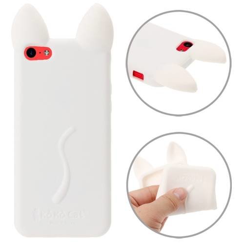 Силиконовый 3D чехол с ушками для iPhone 5C - KOKO (белый)