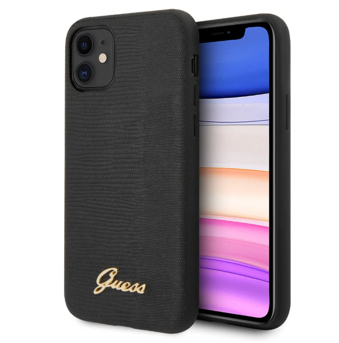 Чехол-накладка для iPhone 11 Guess Animal Lizard with metal logo Hard PU, Black (GUHCN61PCUMLLIBK)