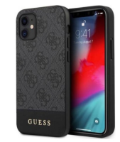 Чехол-накладка для iPhone 12 mini (5.4) Guess PU 4G Stripe Metal logo Hard, Grey (GUHCP12SG4GLGR)