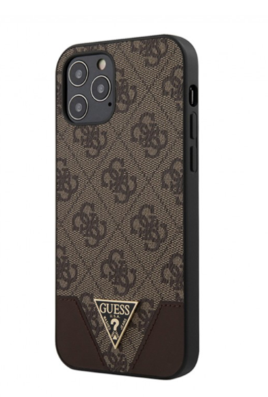 Чехол-накладка для iPhone 12 mini (5.4) Guess PU 4G Triangle metal logo Hard, Brown (GUHCP12SPU4GHBR)