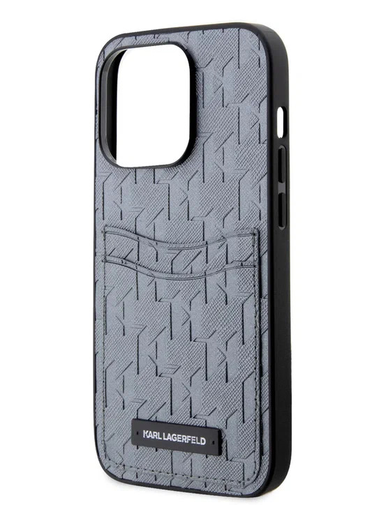 Чехол для iPhone 14 Pro Lagerfeld PU Saffiano Monogram с кардслотом Hard Silver (KLHCP14LSAKLHPPG)