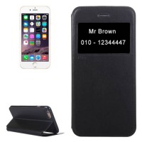 Кожаный чехол книжка для iPhone 6/6S с окошком на дисплее и подставкой (черный)