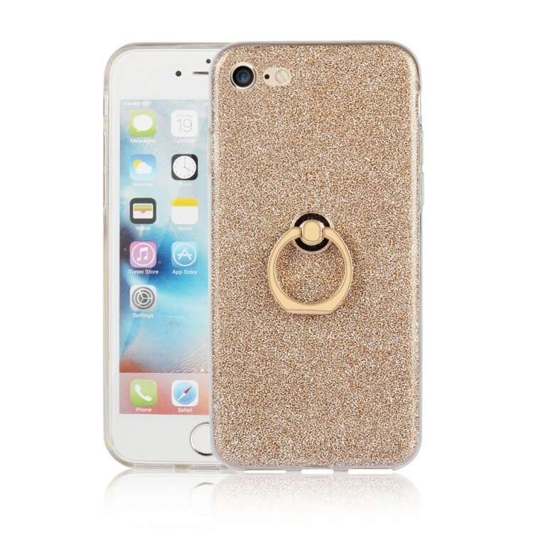 Блестящий гелевый чехол для iPhone 8 / 7 / SE 2020 Glitter Powder с кольцом держателем (Gold)