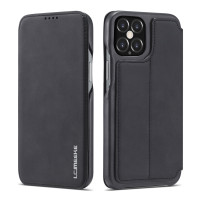 Кожаный чехол-книжка для iPhone 12 / 12 Pro LC.IMEEKE с подставкой и отделениями под карточки (Black)