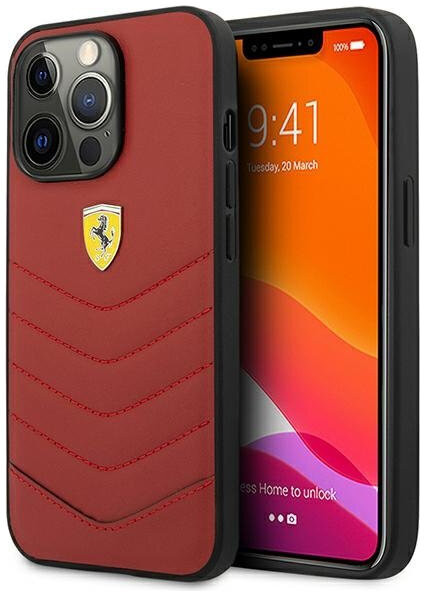 Кожаный чехол Ferrari для iPhone 13 Pro Max Genuine leather Quilted with metal logo Hard Red (FEHCP13XRQUR)