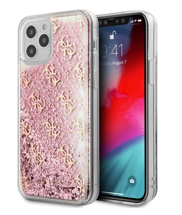 Чехол-накладка для iPhone 12 / 12 Pro (6.1) Guess Liquid Glitter 4G Hard,  Pink gold (GUHCP12MLG4GSPG)