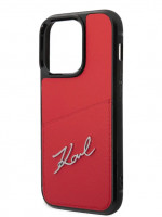 Чехол для iPhone 14 Pro Lagerfeld PU Signature logo с кардслотом Hard Red (KLHCP14LCSSR)