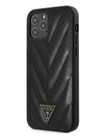 Чехол-накладка для iPhone 12 Pro Max (6.7) Guess Quilted V Triangle metal logo Hard PU, Black (GUHCP12LPUVQTMLBK)