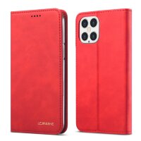 Кожаный чехол-книжка для iPhone 12 / 12 Pro LC.IMEEKE LC-002 с подставкой и отделениями под карточки (Red)
