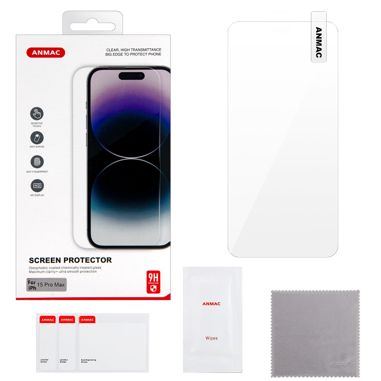 Защитное стекло Anmac для iPhone 15 Pro Max, 2.5D Clear