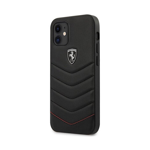 Чехол-накладка Ferrari для iPhone 12 mini (5.4) Off-Track Genuine Leather Quilted Hard Black (FEHQUHCP12SBK)