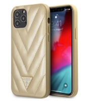 Чехол-накладка для iPhone 12 Pro Max (6.7) Guess Quilted V Triangle metal logo Hard PU, Gold (GUHCP12LPUVQTMLBE)