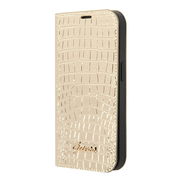 Чехол для iPhone 14 Pro Guess PU Croco w Metal logo Booktype Gold (GUBKP14LHGCRHD)
