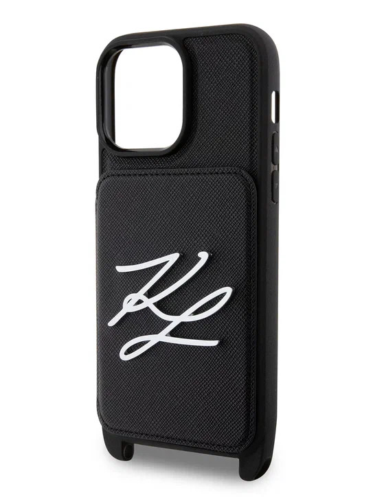 Чехол для iPhone 14 Pro Max Lagerfeld Crossbody c кардслотом PU Saffiano Autograph Hard Black (KLHCP14XSAKLCK)