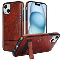 Кожаный чехол для iPhone 15 Plus с MagSafe и подставкой (Brown)
